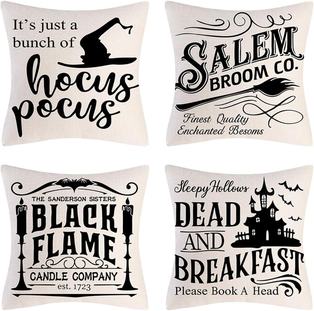 Halloween Decor Throw Pillow Covers Set of 4 Halloween Decorations Hocus Pocus Farmhouse Saying Fall Pillow Covers 18 X 18 Inches for Home Couch