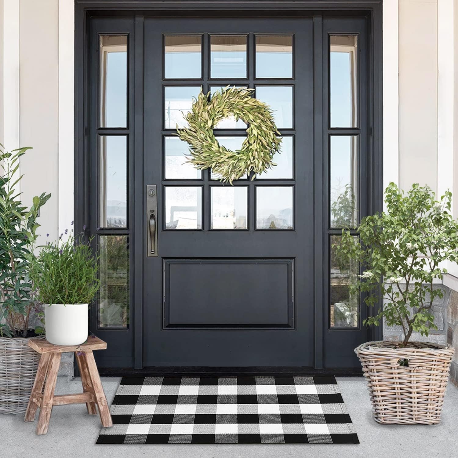 Black and White Checkered Rug - Premium 28" X 44" Buffalo Plaid Outdoor Rug - Front Porch Cotton Rug Entryway Patio - Buffalo Check Rug - Plaid Door Mat - Farmhouse Decor Washable