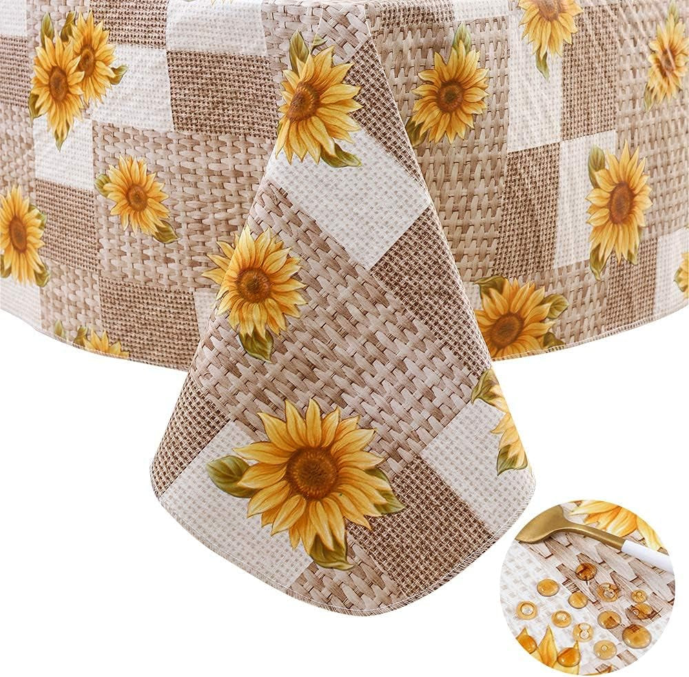 Vinyl Flannel Backed Tablecloth Waterproof Oil-Proof Square PVC Table Cloth Stain-Resistant Wipeable Indoor/Outdoor Picnic, BBQ and Dining Table Cover