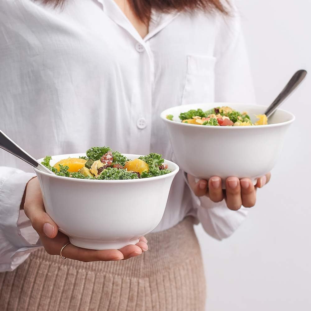 20Oz Ceramic Cereal Bowls - 6 White Kitchen Soup Bowls Set - Deep White Bowls for Soup, Cereal and Salad, Microwave and Dishwasher Safe