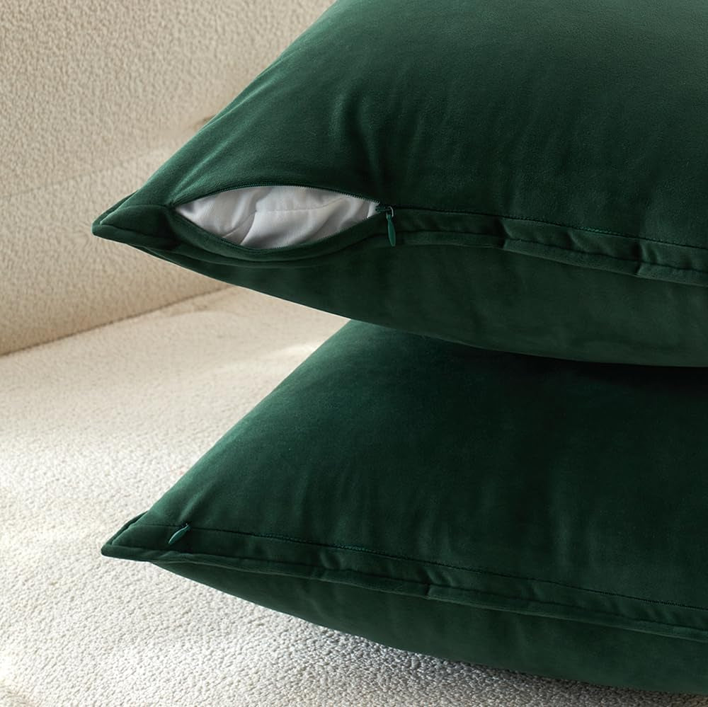 Pack of 2 Decorative Velvet Throw Pillow Cover Soft Pillowcase Solid Square Cushion Case for Sofa Bedroom Car 16X16 Inch Army Green