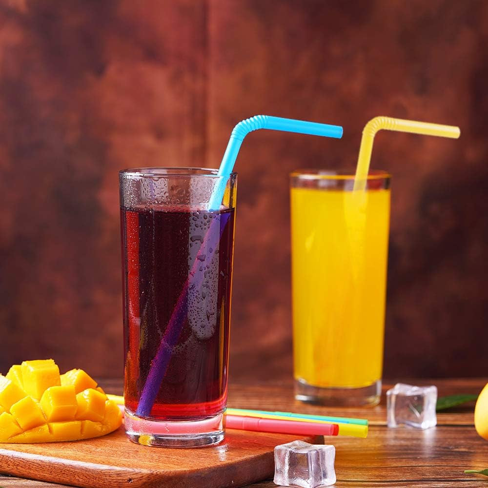 500 Pcs Colorful Disposable Plastic Flexible Straws.(0.23'' Diameter and 7.7" Long)