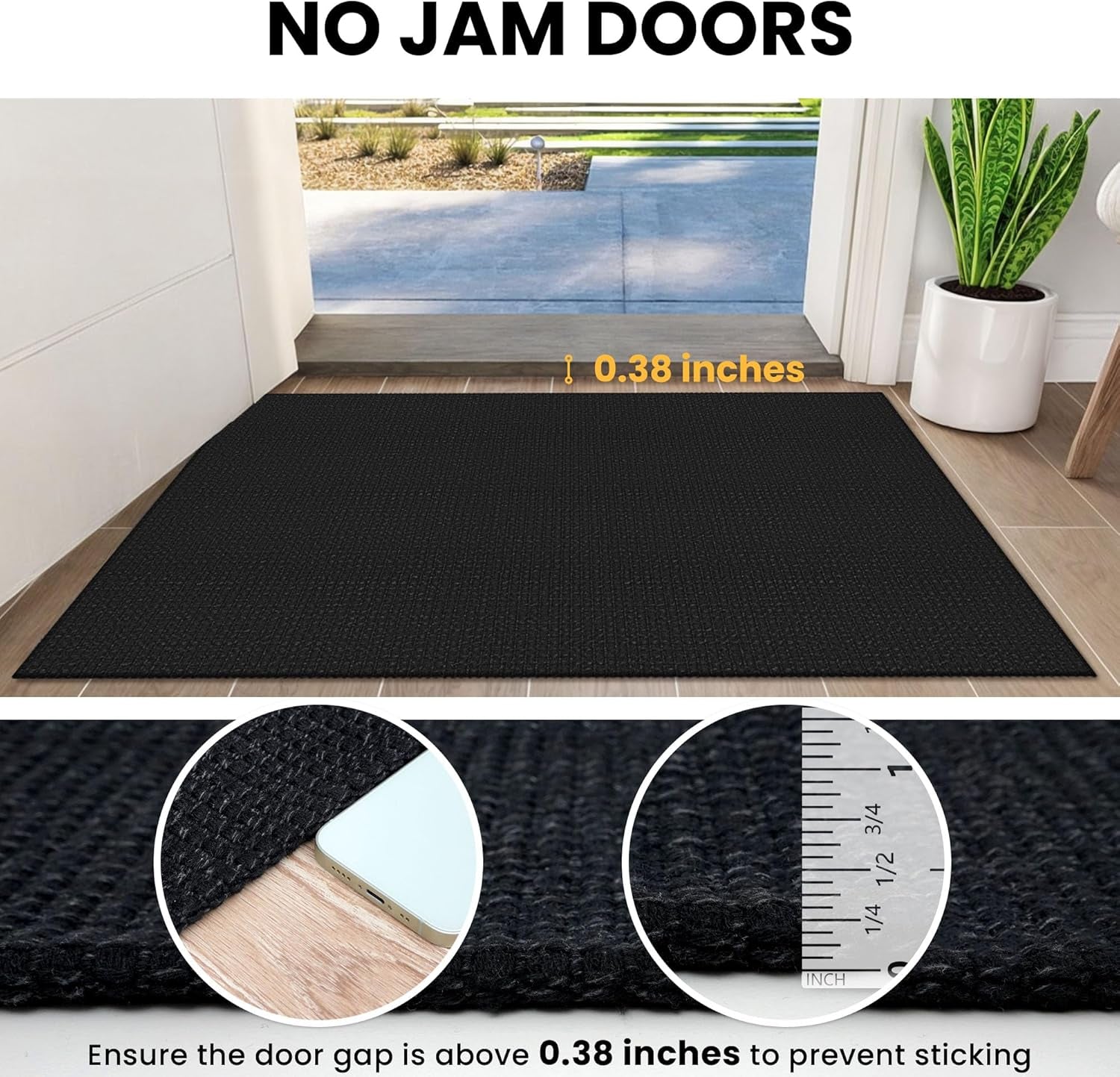 Washable Area Rug 4X6 Non Slip Rubber Backed Woven Rugs for Entryway Indoor Bedroom Rugs Kitchen Rug Floor Throw Carpet for Entrance Front Door Living Room, Black/Grey