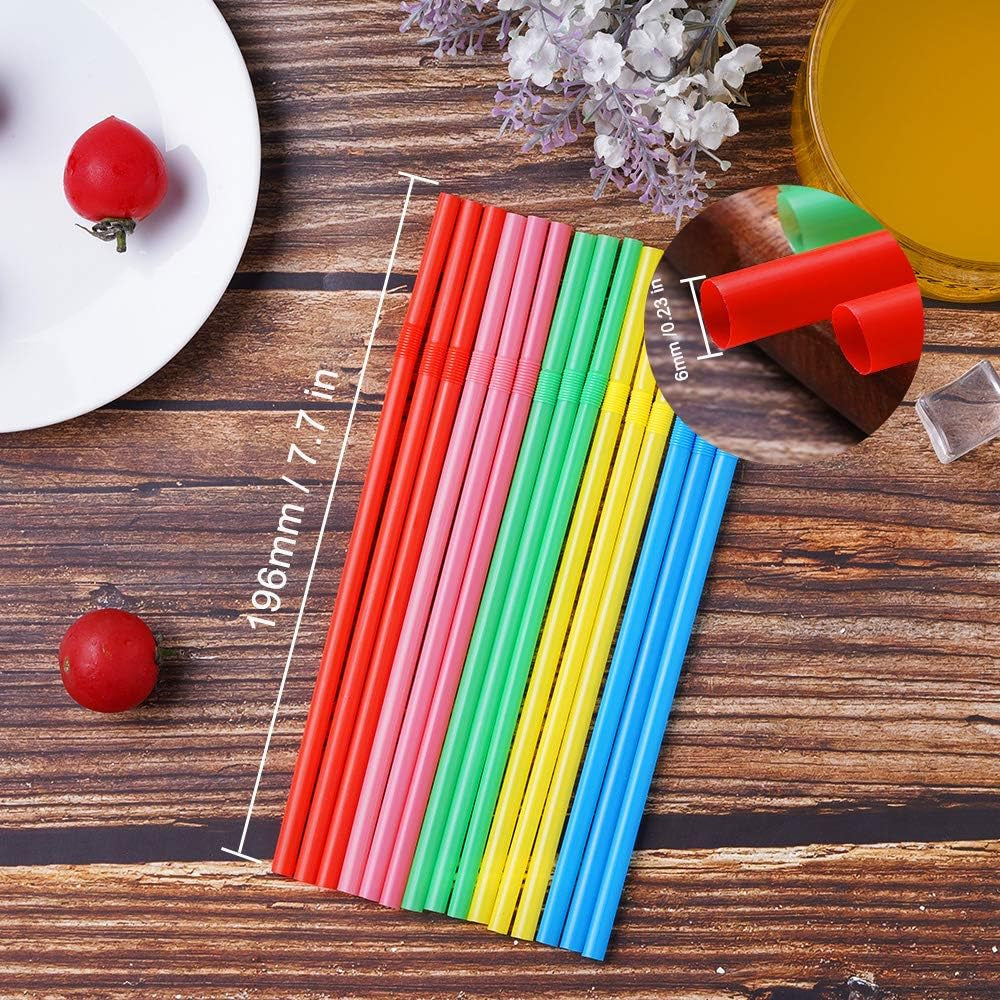 500 Pcs Colorful Disposable Plastic Flexible Straws.(0.23'' Diameter and 7.7" Long)