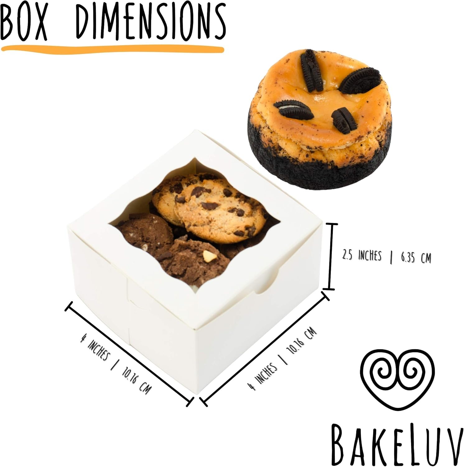 50Pcs White Small Cookie Boxes with Window, 4X4X2.5 Inches Bakery Boxes, Mini Cake, Treats, Macaron Packaging, Individual Cupcake, Gift Giving