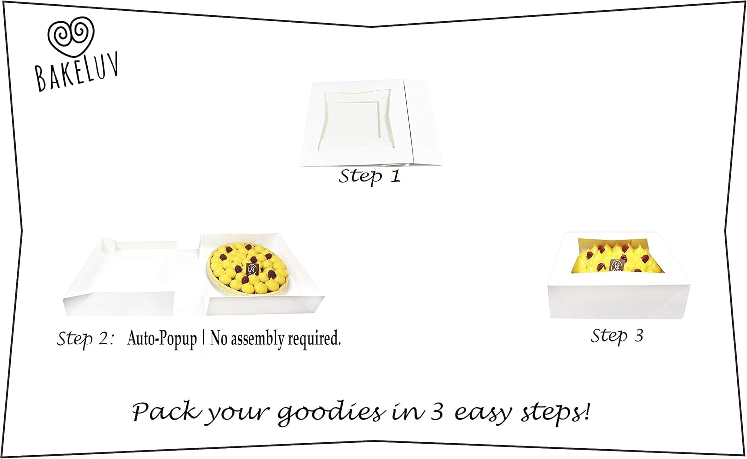 Pie Boxes for 9 Inch Pie | White, 25 Pack | 9X9X2.5 Bakery Box with Window, 9X9 Cookie Box, 9 Inch Pastry Boxes with Window Bulk, Cake Boxes, Auto Pop Up