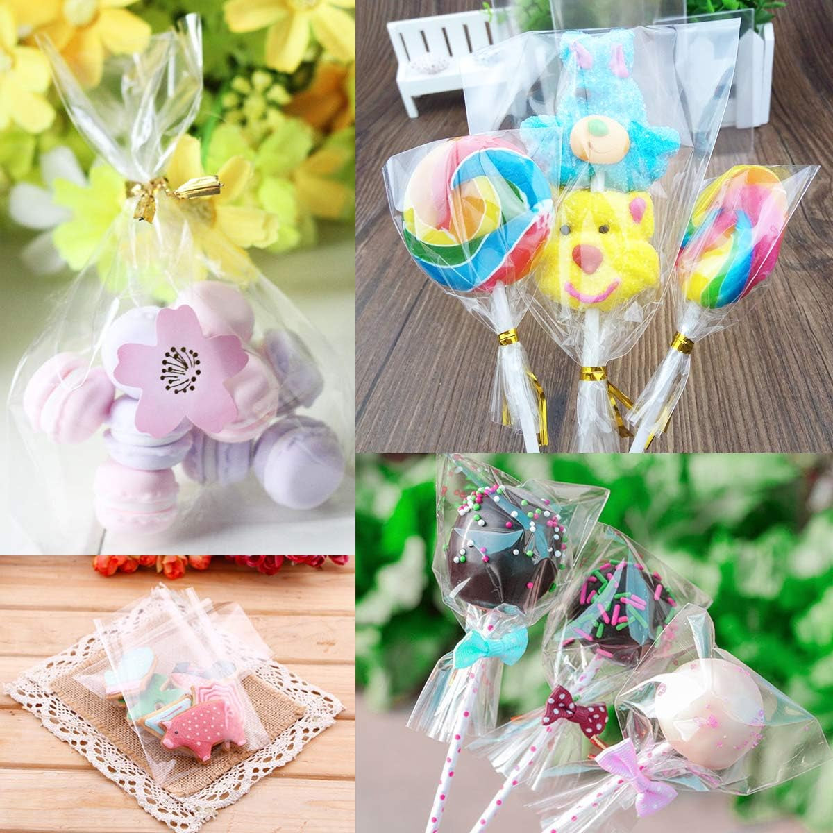 Cake Pop Bags,  300 Pcs Cellophane Treat Bags 3X5 with 300 Twist Ties 1.4 Mils Thickness OPP Plastic Bags for Lollipop Candy Chocolate Cookie Wrapping Buffet