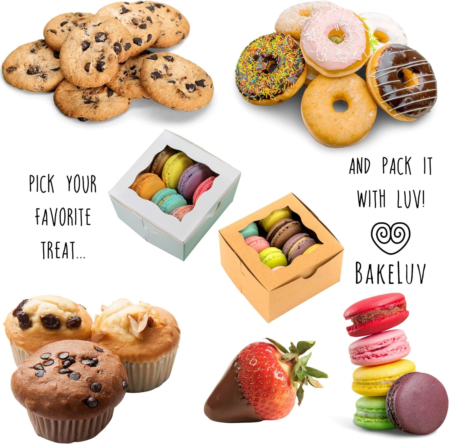 50Pcs White Small Cookie Boxes with Window, 4X4X2.5 Inches Bakery Boxes, Mini Cake, Treats, Macaron Packaging, Individual Cupcake, Gift Giving