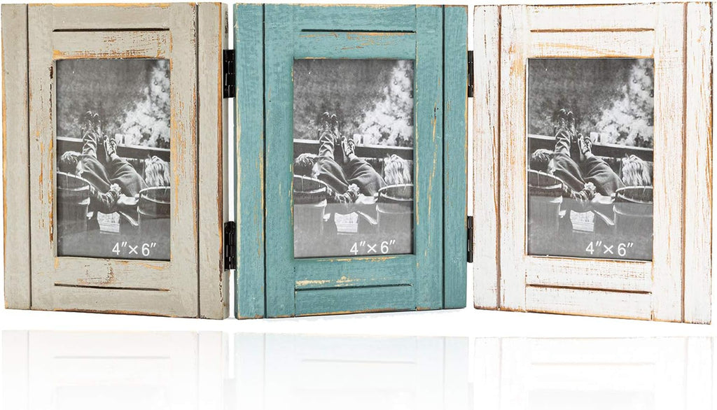 Rustic 3 Picture Frame 4X6 Triple Hinged Distressed Photo Frame for Tabletop Display, Picture College Frame Present for Holiday, Festival, Christmas
