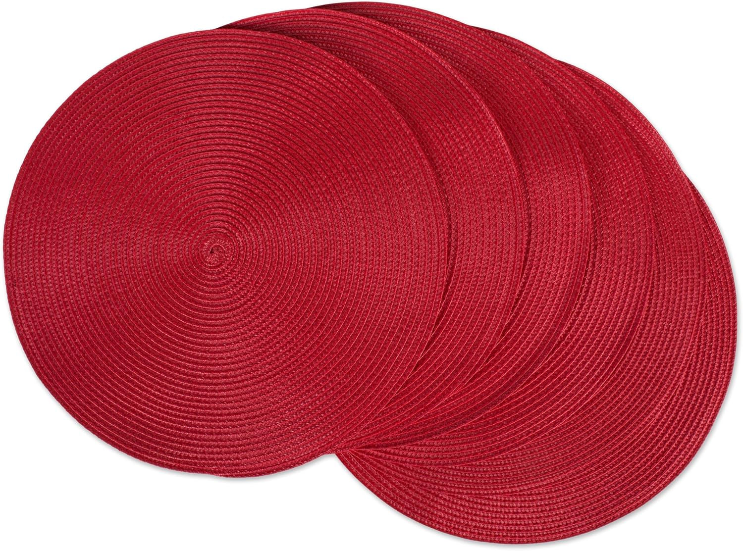 Classic Woven Tabletop Collection, Indoor/Outdoor Placemat Set, Round, 15" Diameter, Tango Red, 6 Piece