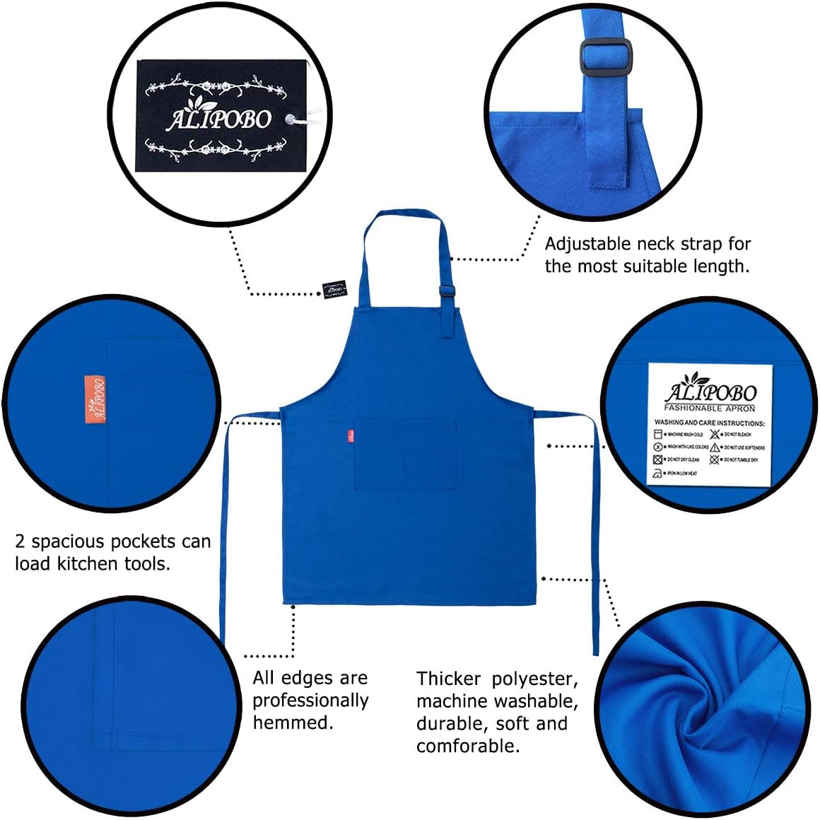 Kids Apron and Chef Hat Set, Children'S Adjustable Bib Apron with 2 Pockets. Cute Boys Girls Kitchen Apron for Cooking, Baking, Painting, Training Wear (6-12 Year, Blue)