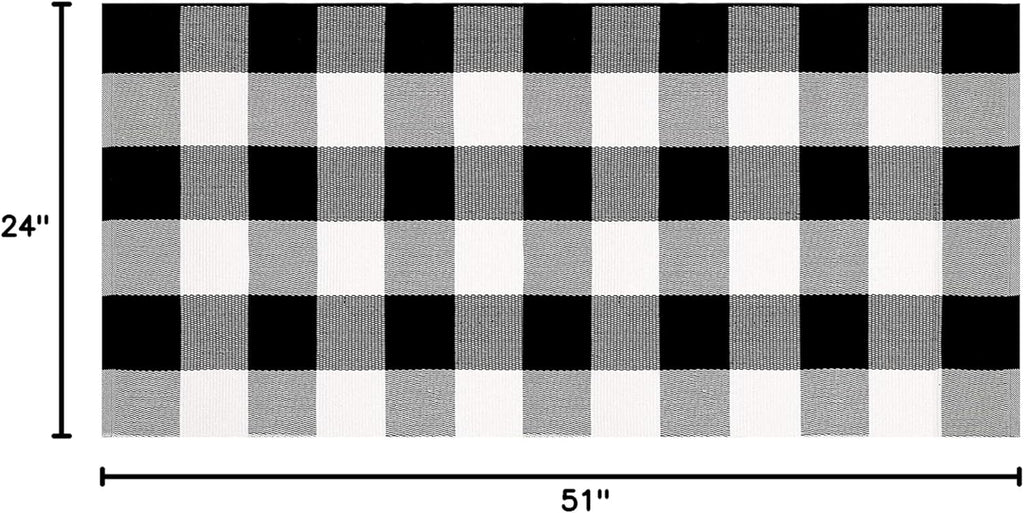 Buffalo Plaid Rug 24 X 51 Inch for Layered Hello Door Mats Washable Black and White Reversible Checked Outdoor Rugs Carpet for Front Door Entryway