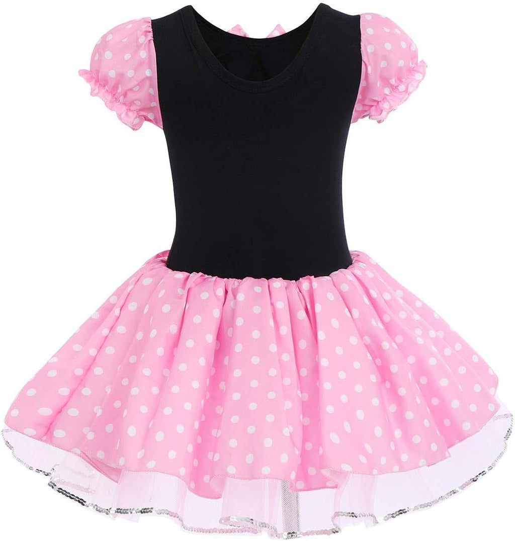Toddler Girl Polka Dots Party Fancy Costume Tutu Dress up Dance Leotard Gymnastic Cosplay Cartoon Ear Headband