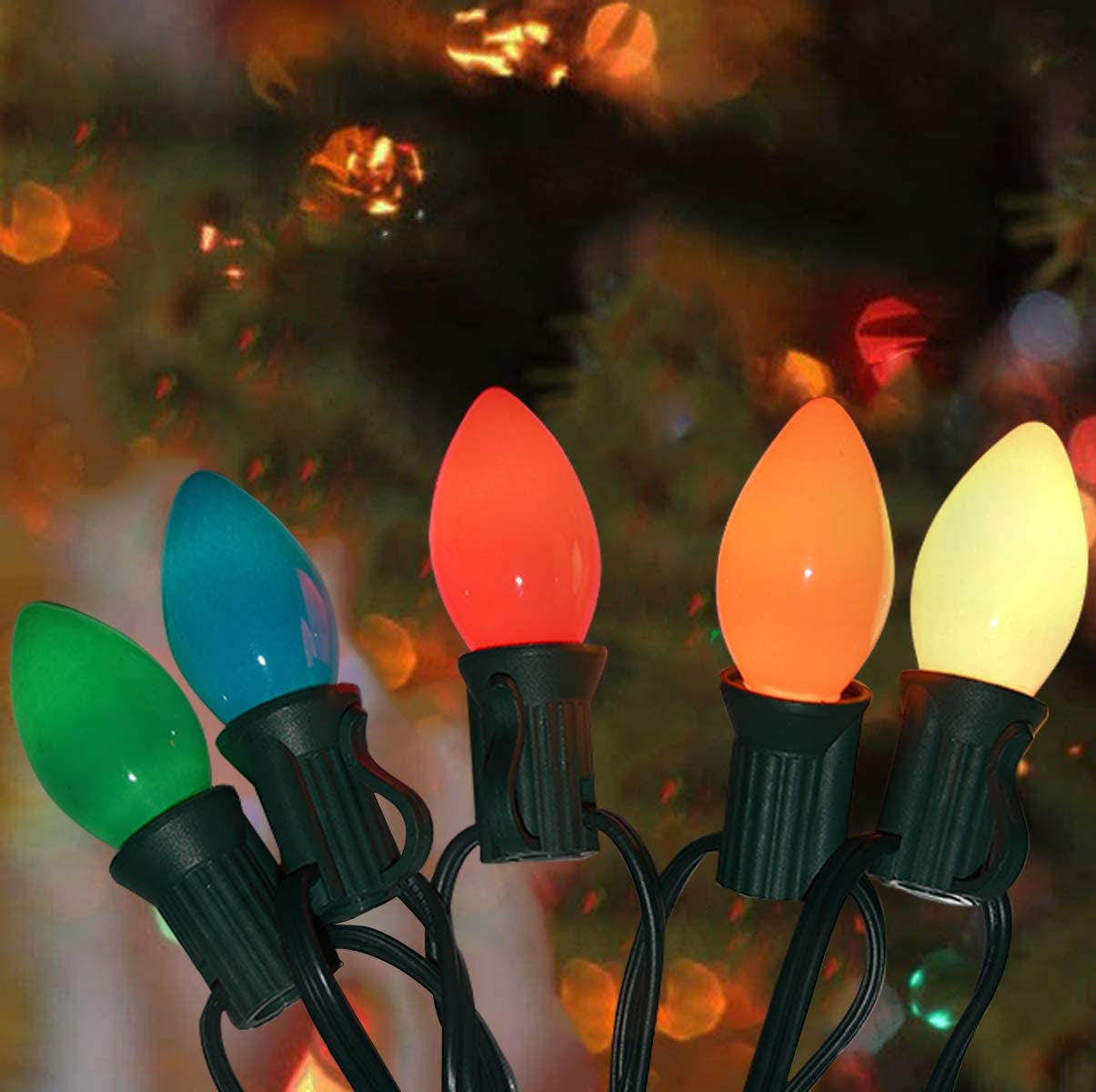 25 Pack C7 Multicolor Christmas Replacement Bulbs, Multicolor Ceramic Light Bulbs for Christmas Outdoor Patio Indoor String Lights, C7/E12 Candelabra Base, 5 Watt