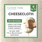 Grade 100 XL Cheese Cloths - Straining & More; 36X36 Inch; 100% Unbleached Cotton Cheesecloth; Reusable with Hemmed 2 Edges; Ultra-Dense (The Finest) Butter Muslin
