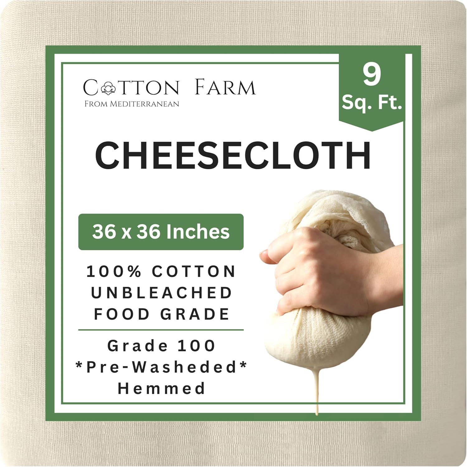 Grade 100 XL Cheese Cloths - Straining & More; 36X36 Inch; 100% Unbleached Cotton Cheesecloth; Reusable with Hemmed 2 Edges; Ultra-Dense (The Finest) Butter Muslin