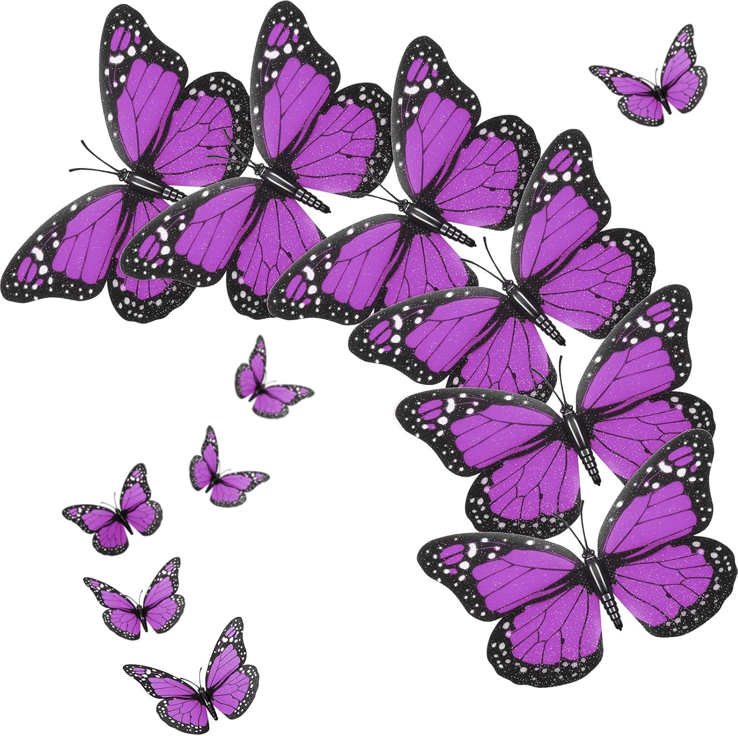 24 Pieces Purple Monarch Butterfly Decorations Magnet 4.7 Inch Purple Butterfly Glitter 3D Butterflies Wall Decor for Crafts Halloween Classroom Flower Arrangements Supplies
