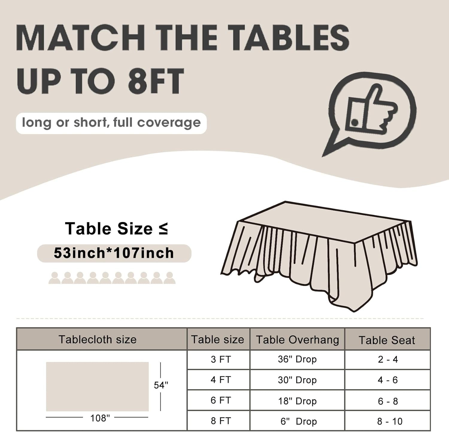 Plastic Table Cloth Disposable, 6 Pack White Rectangle Tablecloth Individually Wrapped for Indoor&Outdoor, 54 X 108 Inch Table Cover for Party, Picnic, Birthday, Wedding & Dinner