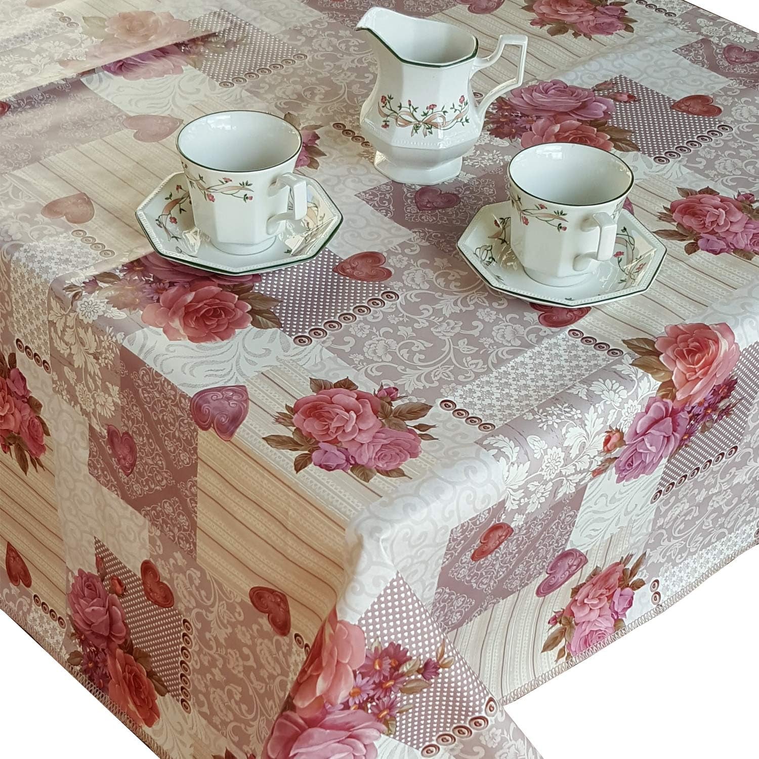 Heavy Duty Flannel Backed Vinyl Tablecloth with Flannel Backing Easy to Wipe-Clean Oilcloth Waterproof Plastic round Square Rectangle 55X55-55X71 Inch Table Cover