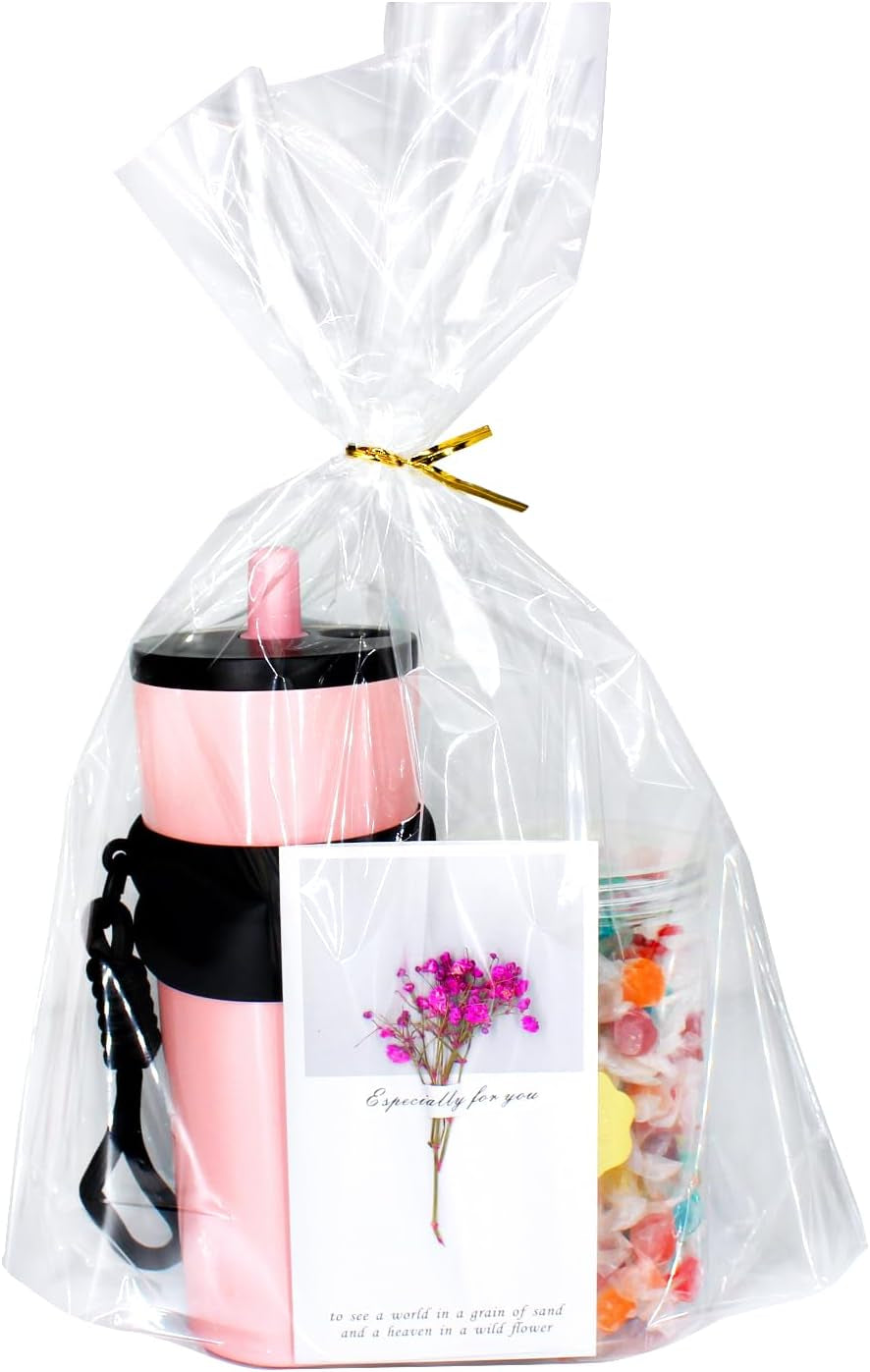 12"X 16", 100Pcs Bottom Gusset Bags, Clear Plastic Cellophane Mug Treat Goodie Gift Bags with 100X Twist Ties, Large Party Favor Packaging, Toy Wrapping (No Side Gusset)