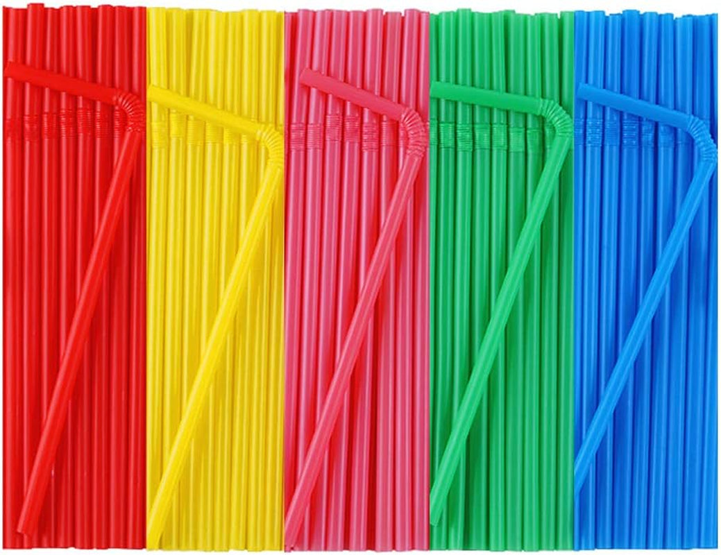 500 Pcs Colorful Disposable Plastic Flexible Straws.(0.23'' Diameter and 7.7" Long)