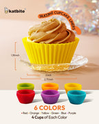 Silicone Cupcake Liners 24 Pack - Non-Stick Silicone Muffin Liners Set, Thick & Heavy Duty Cupcake Molds - Perfect for Party Halloween Christmas Bakery Supplies, Multicolor
