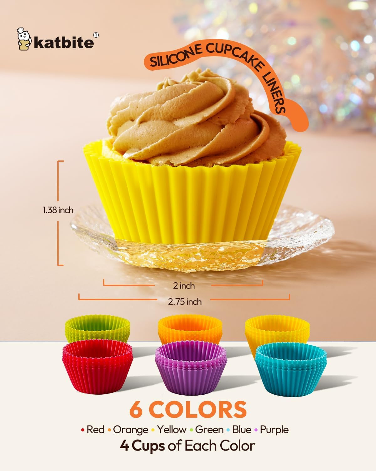 Silicone Cupcake Liners 24 Pack - Non-Stick Silicone Muffin Liners Set, Thick & Heavy Duty Cupcake Molds - Perfect for Party Halloween Christmas Bakery Supplies, Multicolor