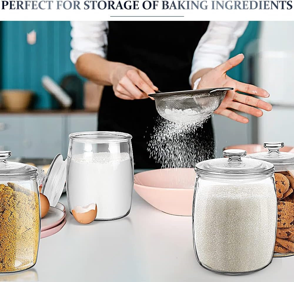Wide Mouth Apothecary Jar with Lid, 0.5 Gallon Glass Jar for Kitchen Storage and Laundry Room Organization, 72 Oz Clear Glass Container for Cookie, Candy, Sugar, Flour, Nuts