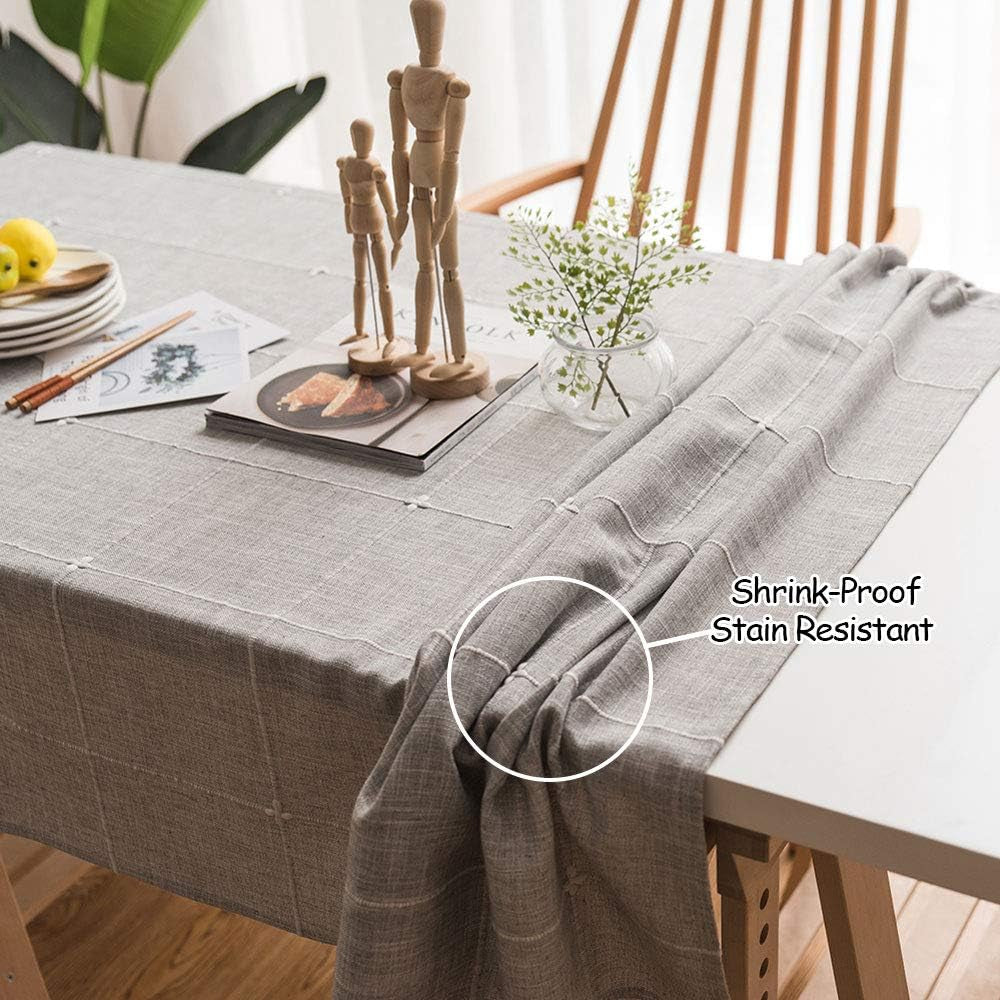 Farmhouse Tablecloth Solid Embroidery Lattice Cotton Linen Table Cloth Fabric Wrinkle Free Washable Table Cover for Kitchen Dinning Tabletop Decor (Rectangle/Oblong, 52 X 86 Inch, Grey)