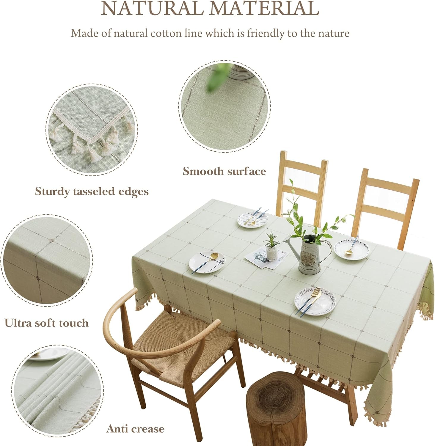 Wrinkle Free Table Cloths for Kitchen Dining Party Tablecloths Table Cloth for Rectangle Tables Farmhouse Tablecloth Christmas (Light Green, Rectangle/Oblong,55 X 71 Inch)