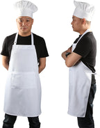 Chef Apron and Hat for Men and Women, Machine Washable Kitchen Cooking Apron for BBQ, Grilling, Baking, 1 Set (33" L X 26" W)