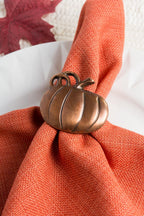 Christmas Thanksgiving Holiday Tabletop Décor Collection Decorative Napkin Ring Holder Set, 2" Diameter, Rustic Harvest Pumpkin, 6 Piece