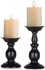 Black Candle Holder for Pillar Candles - 2 Pcs Rustic Candle Holders Set Metal Candle Stand Tall Retro Fall Pillar Candleholder for Halloween Easter Farmhouse Fireplace Home Table Centerpiece