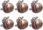 Christmas Thanksgiving Holiday Tabletop Décor Collection Decorative Napkin Ring Holder Set, 2" Diameter, Rustic Harvest Pumpkin, 6 Piece
