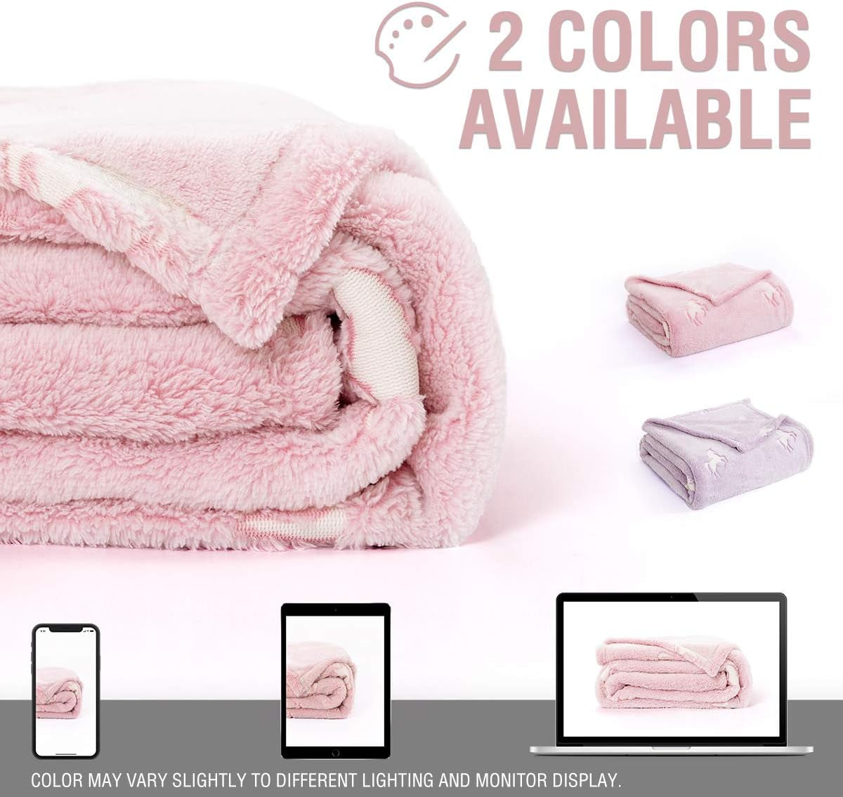 Flannel Glowing Throw Blanket Unicorn Soft Pink Kids Lightweight Comfy Luminious Blanket Glow in the Dark