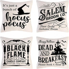 Halloween Decor Throw Pillow Covers Set of 4 Halloween Decorations Hocus Pocus Farmhouse Saying Fall Pillow Covers 18 X 18 Inches for Home Couch