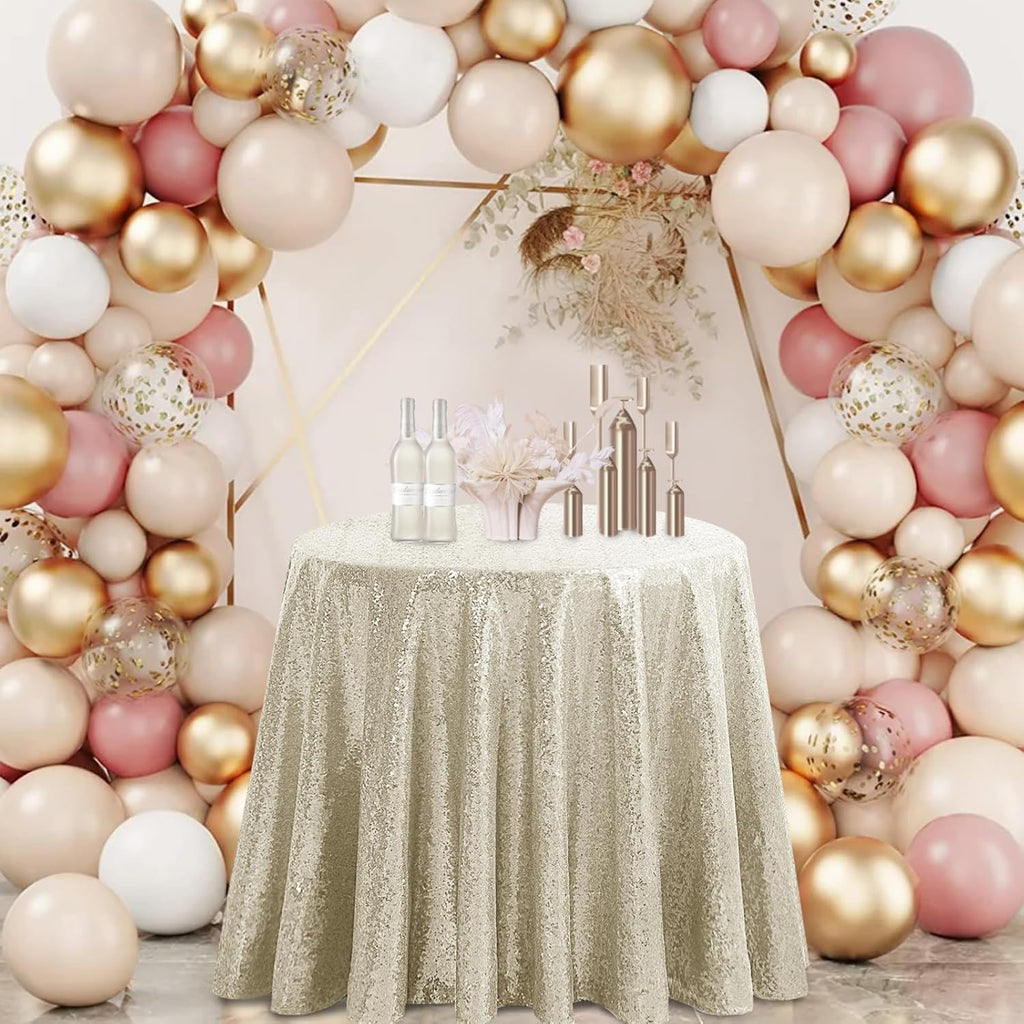 50 Inch round Sequin Tablecloth Champagne, Glitter Tablecloth for Bridal Shower Decorations, Birthday, Wedding, Dessert, Banquet（50 Inch Round, Champagne）
