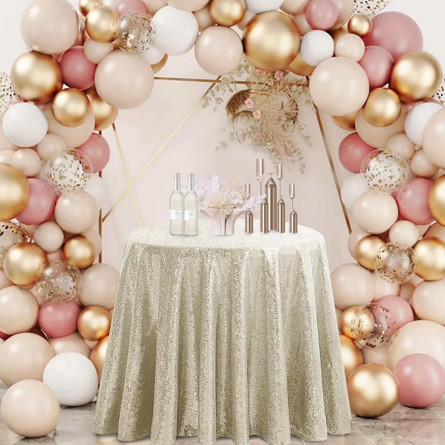 50 Inch round Sequin Tablecloth Champagne, Glitter Tablecloth for Bridal Shower Decorations, Birthday, Wedding, Dessert, Banquet（50 Inch Round, Champagne）