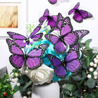 24 Pieces Purple Monarch Butterfly Decorations Magnet 4.7 Inch Purple Butterfly Glitter 3D Butterflies Wall Decor for Crafts Halloween Classroom Flower Arrangements Supplies