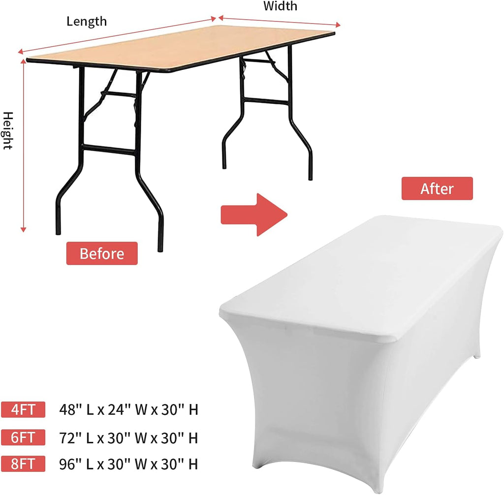 Spandex Table Covers, Stretch Tablecloths for 6 Ft Standard Folding Tables, Universal Rectangular Fitted Table Cloths for Wedding, Banquet, Party and Events (Silver)