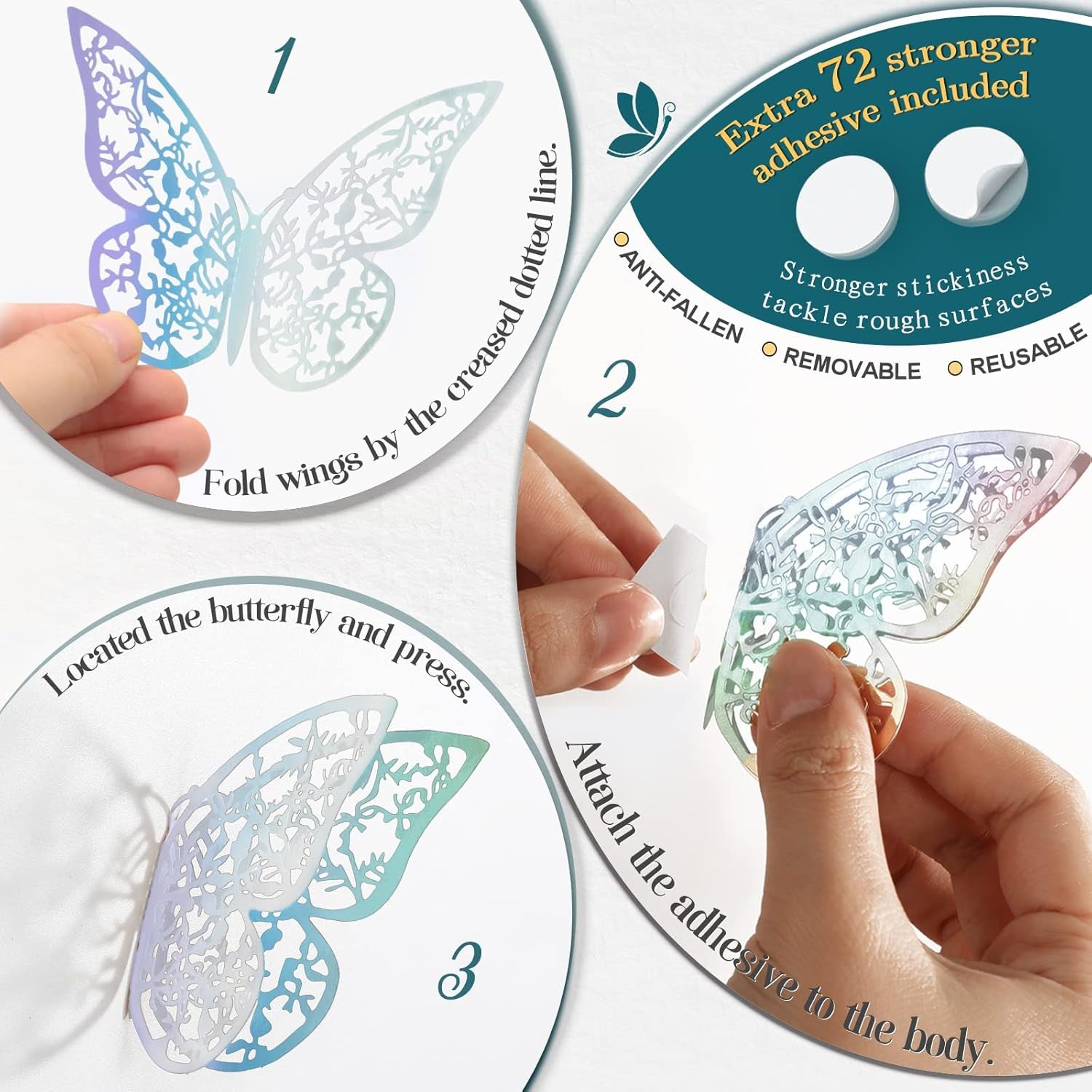 72 Pcs Butterfly Wall Decor Stickers, 3 Sizes 6 Styles Butterfly Decorations, 3D Party Decorations/Birthday Decorations/Cake Decorations, Laser Butterflies for Wall Decor Room Decor