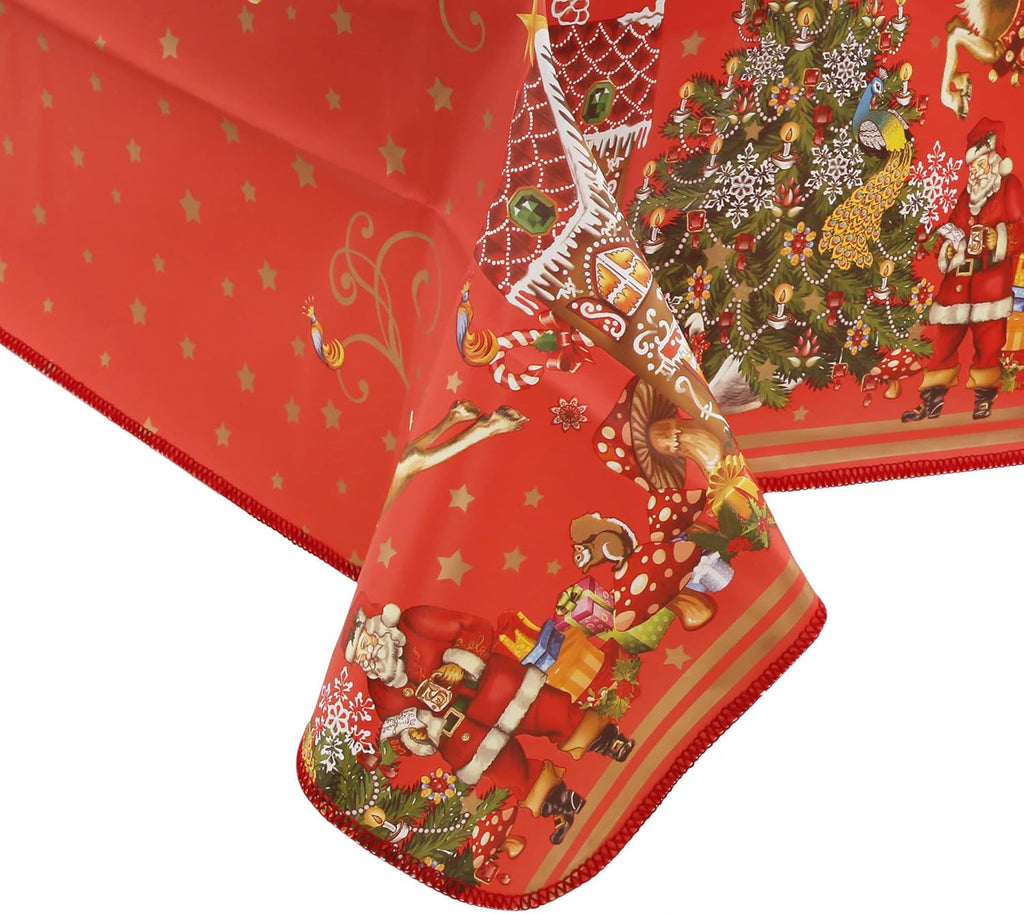 Heavy Duty Flannel Backed Vinyl Tablecloth with Flannel Backing Easy to Wipe-Clean Oilcloth Waterproof Plastic Rectangle 55X90 Inch Red Table Cover for Christmas