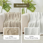 Cable Knit Sherpa Throw Blanket for Couch Twin, Chenille Reversible Soft Cozy Fleece Throw Blankets for Bed Sofa Chair Living Room Comfortable Home Spring Decor, 60"X80", Beige