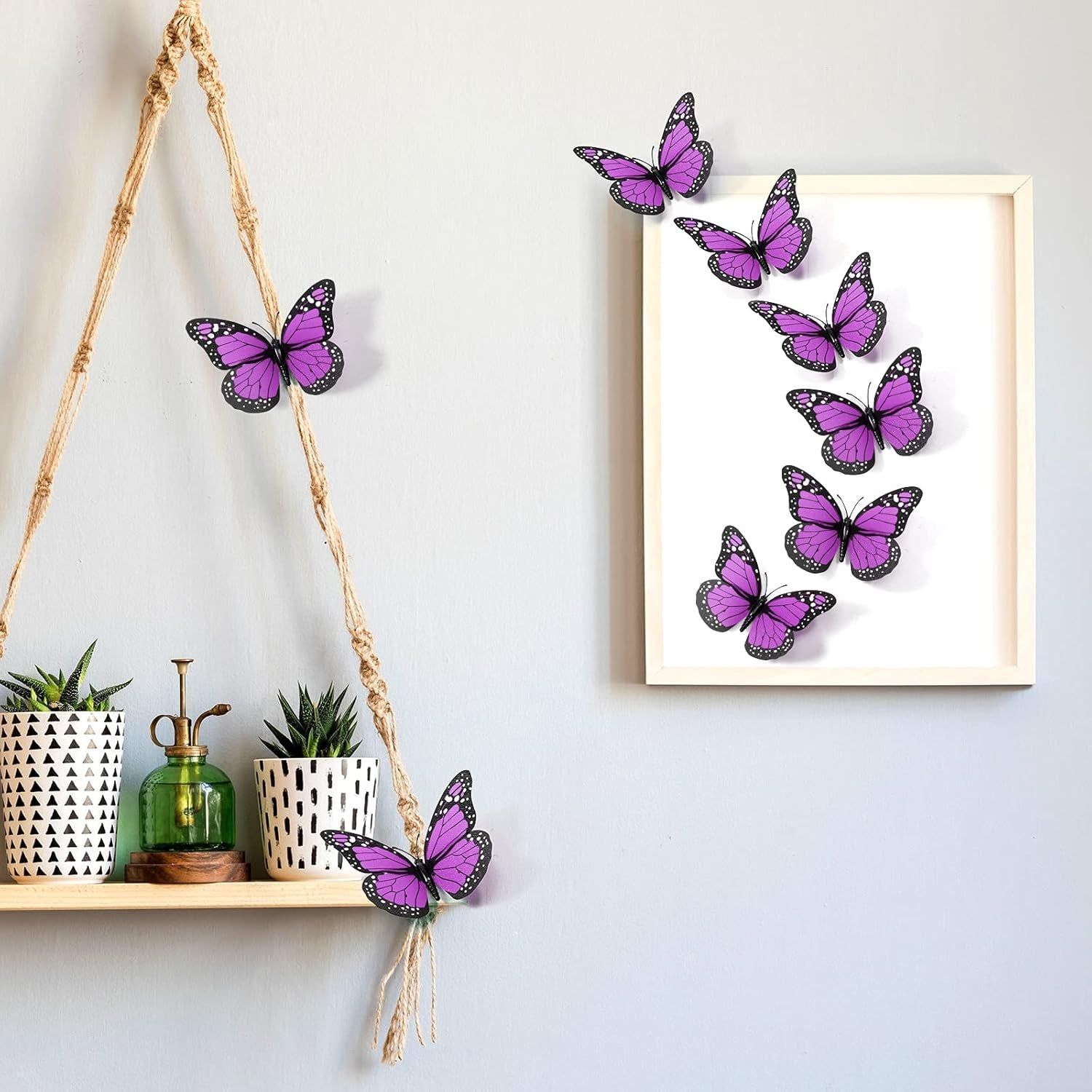24 Pieces Purple Monarch Butterfly Decorations Magnet 4.7 Inch Purple Butterfly Glitter 3D Butterflies Wall Decor for Crafts Halloween Classroom Flower Arrangements Supplies