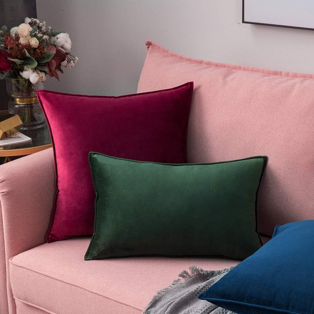 Pack of 2 Decorative Velvet Throw Pillow Cover Soft Pillowcase Solid Square Cushion Case for Sofa Bedroom Car 16X16 Inch Army Green