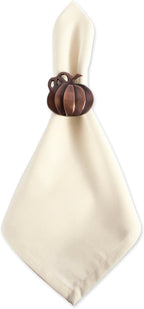 Christmas Thanksgiving Holiday Tabletop Décor Collection Decorative Napkin Ring Holder Set, 2" Diameter, Rustic Harvest Pumpkin, 6 Piece