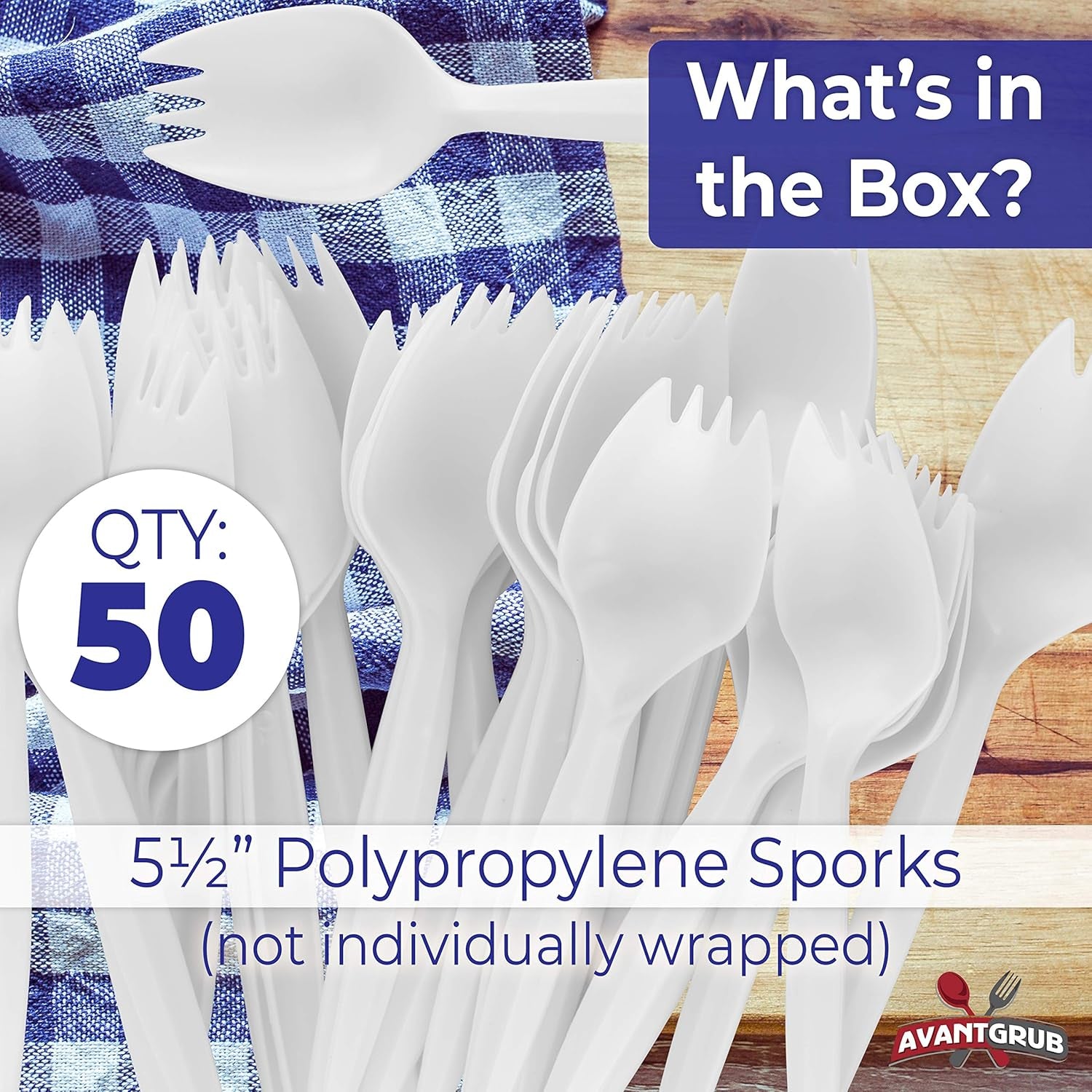Durable Bpa-Free White Disposable Sporks 50 Pack. Recyclable, Eco-Friendly, Travel and Kid Safe Fork and Spoon 2-In-1 Eating Utensils. Cutlery for School Lunch, Picnics, Camping and Arts and Crafts