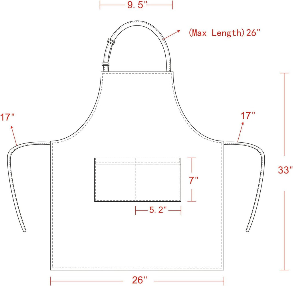 Chef Apron and Hat for Men and Women, Machine Washable Kitchen Cooking Apron for BBQ, Grilling, Baking, 1 Set (33" L X 26" W)