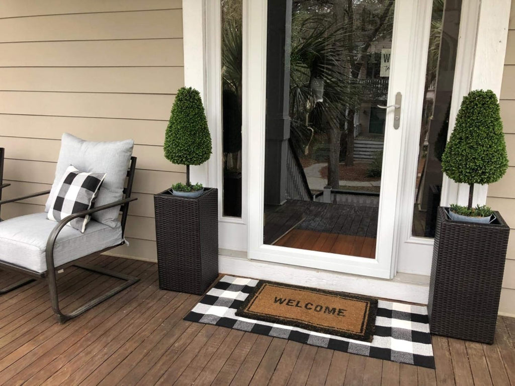 Cotton Buffalo Plaid Check Rug Black and White Rug Outdoor Porch Rugs Hand-Woven Braided Rug Farmhouse Rug Gingham Rug 27.5"X43.3"