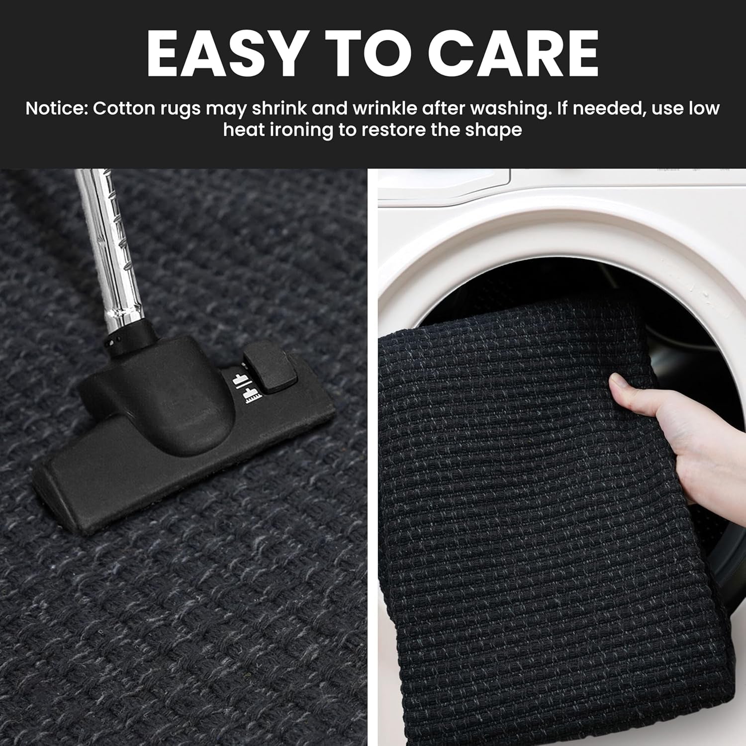Washable Area Rug 4X6 Non Slip Rubber Backed Woven Rugs for Entryway Indoor Bedroom Rugs Kitchen Rug Floor Throw Carpet for Entrance Front Door Living Room, Black/Grey